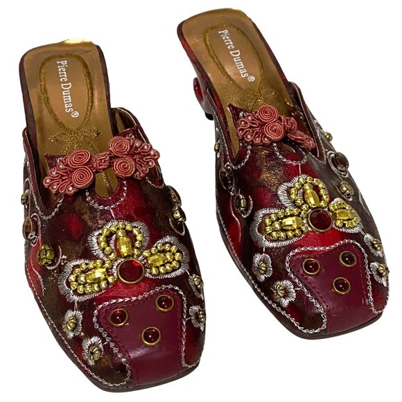 Pierre Dumas Shoes - Pierre Dumas Marie Mule 8.5 Red Eastern Asian Exotic Theater Cosplay Embellished